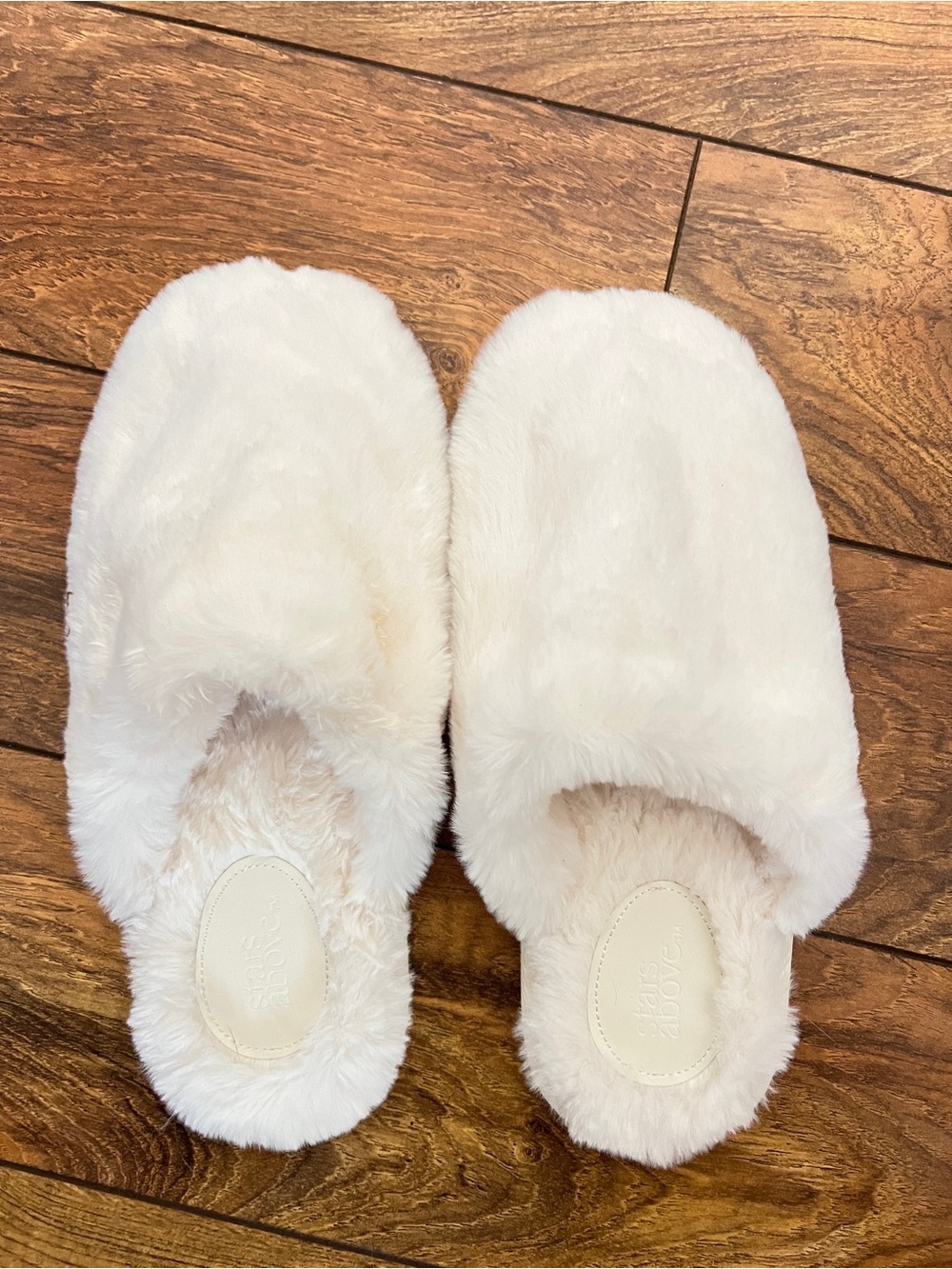 stars above Plush Faux-Fur Slide Slippers in Cream